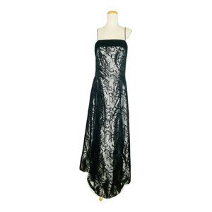 Vintage Gown Glamorous c1980s Dave & Johnny Formal Silver Black Velvet Jacquard